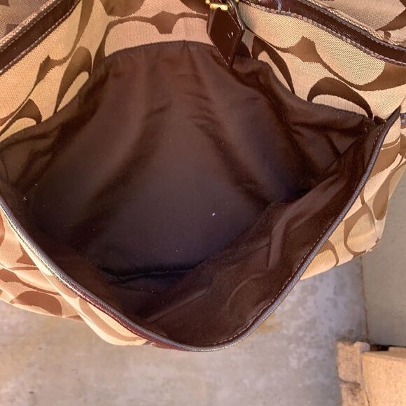 Coach Purse Signature Large Brown Beige  Satchel Handles Shoulder Strap Woman - Picture 5 of 14